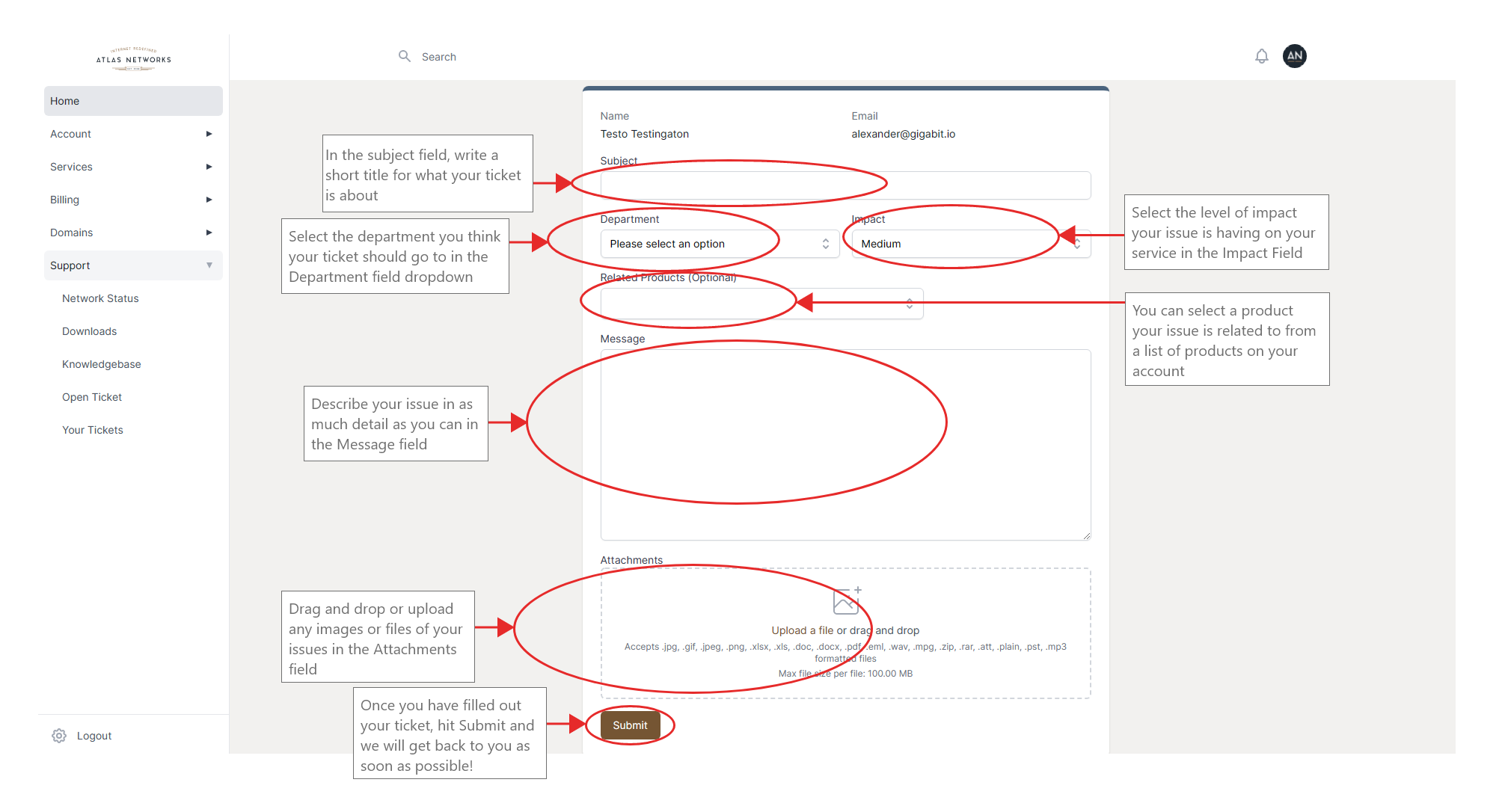 Diagram showing how to open a new ticket