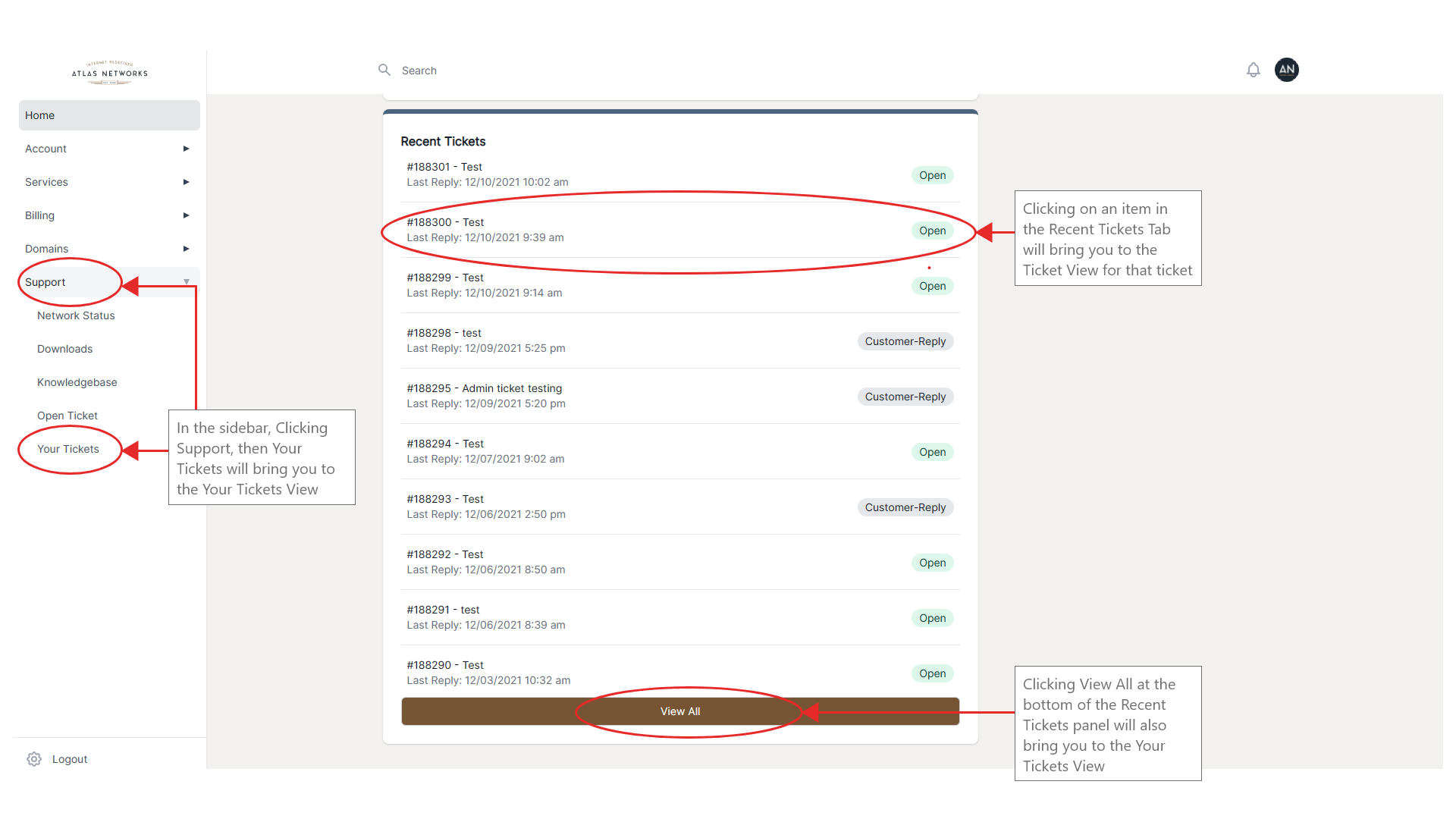 Diagram showing how to navigate to ongoing tickets